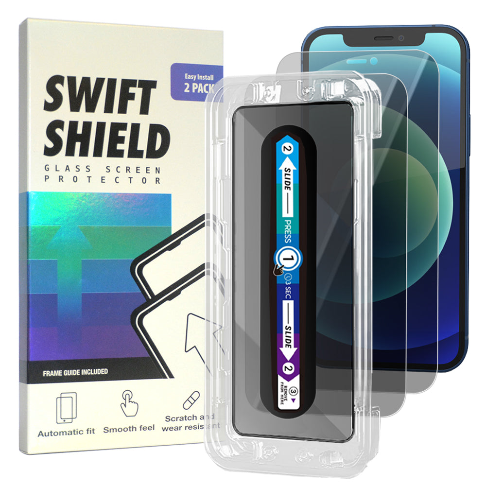 iPhone 12 Tempered Glass Screen Protector [2-Pack] with Easy Alignment Frame – Privacy, Premium by SwiftShield