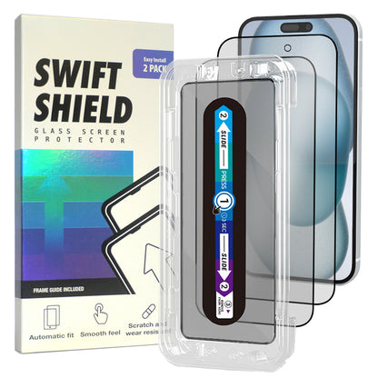 iPhone 15 Tempered Glass Screen Protector [2-Pack] with Easy Alignment Frame – Matte Anti-Glare, Premium by SwiftShield