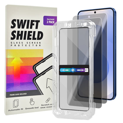 Samsung Galaxy S25 Tempered Glass Screen Protector [2-Pack] with Easy Alignment Frame – Privacy, Premium by SwiftShield
